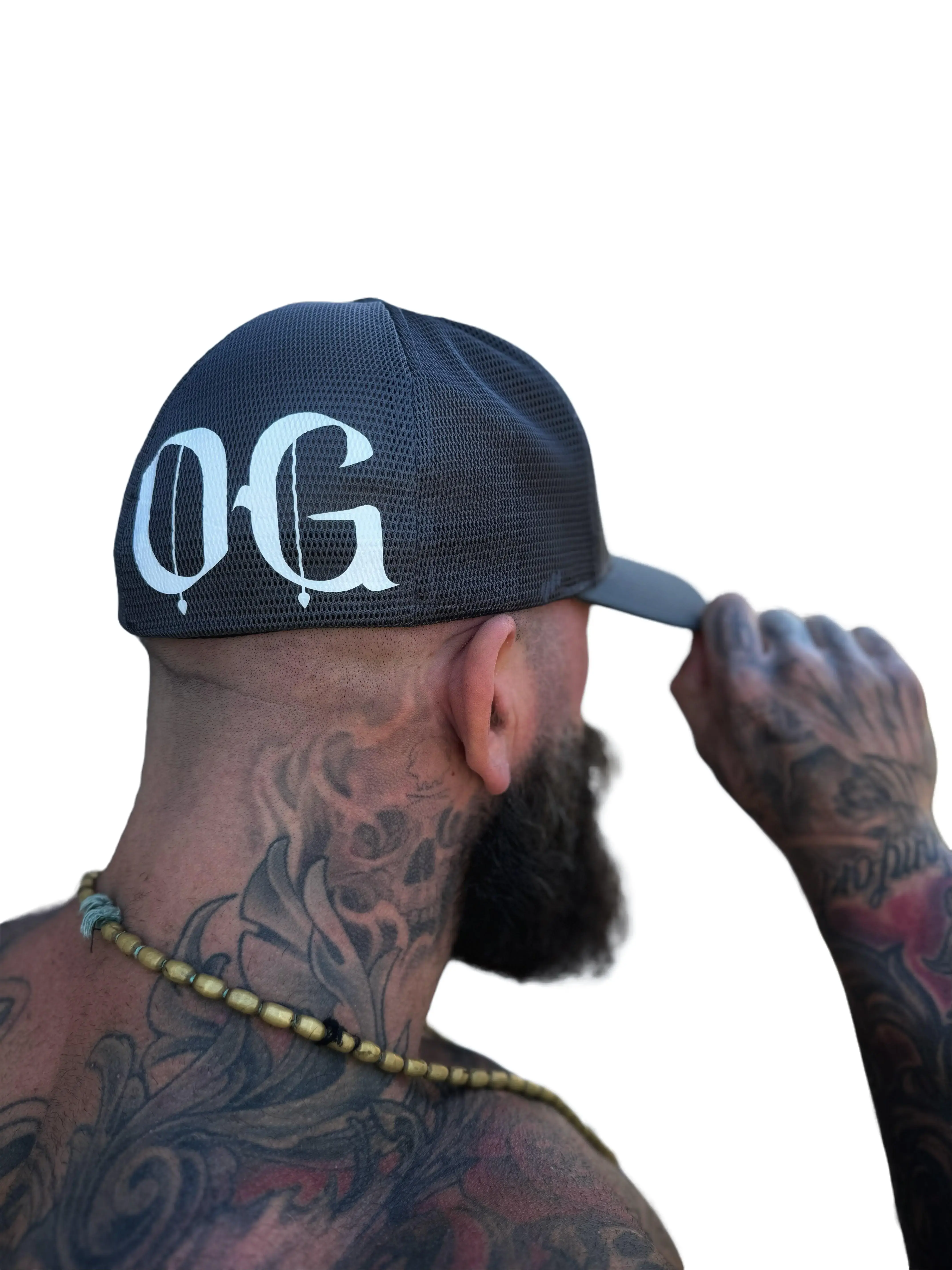 TheDriveClothing OG Grey Side Style Flexfit Hat – Y2K Streetwear Trucker Cap, Grey & White Biker Hat, TikTok Viral Skater Fashion, Grunge Urban Snapback, Casual Gym Outfit, Alt Streetwear Aesthetic