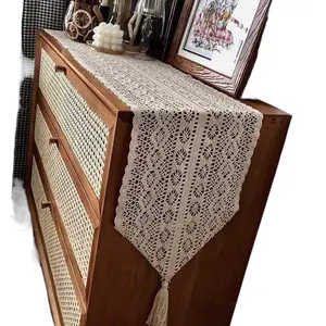 American Style Table Runner Hollow Out Vintage Artistic Cotton Crochet Lace Tablecloth for TV Cabinet Shoe Cabinet Coffee Table Home Decor