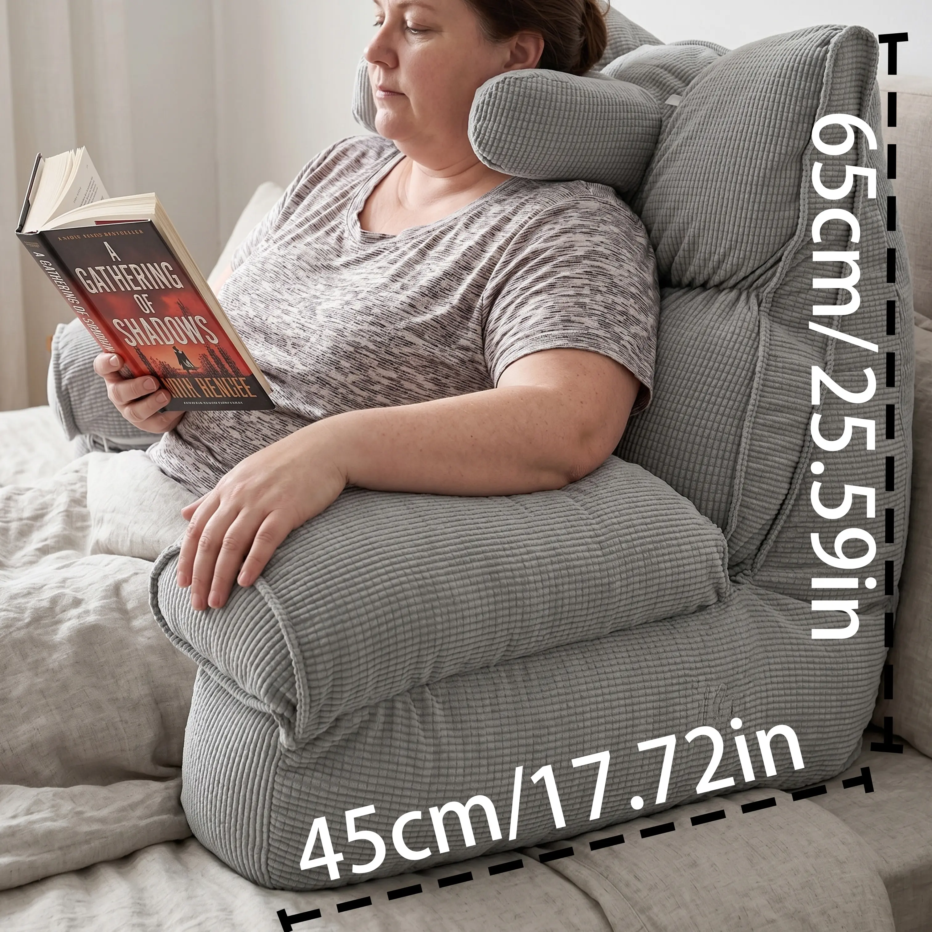 Large Thick PU Bedside Cushion Pillow - Ergonomic Back and Neck Support, Removable Washable Wide Backrest, Ideal for Reading, Phone Use, Good Posture