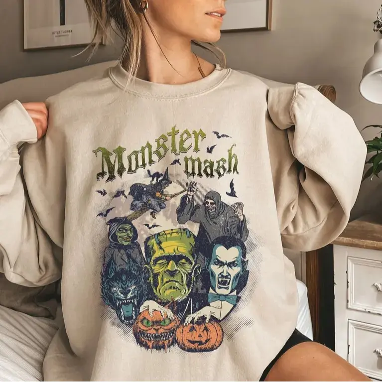 Halloween Sweatshirt Monster Mash Shirt Retro Halloween Shirt, Frankenstein Dracula Spooky Halloween Shirt