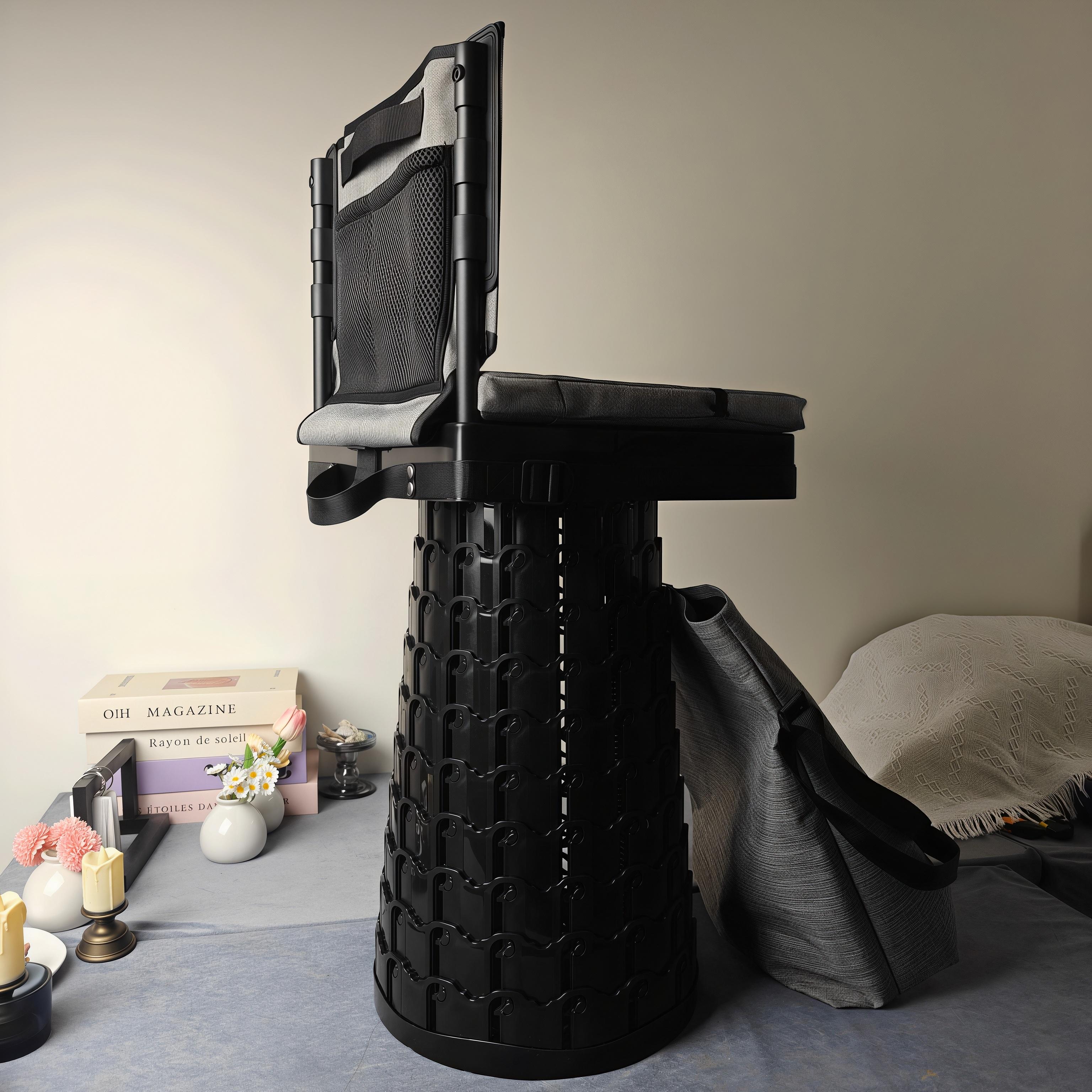 2026 Upgraded Collapsible Stool with Backrest, Adjustable Height Telescopic Camping Stool with Cushion & Carry Bag, Heavy Duty Portable Folding Chair for Camping, Fishing, Hiking & BBQ, Perfect Mother’s Day Gift