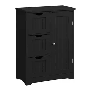 Zeny Wooden Floor Cabinet Side Storage Organizer Bathroom Furniture w/3 Drawers Black