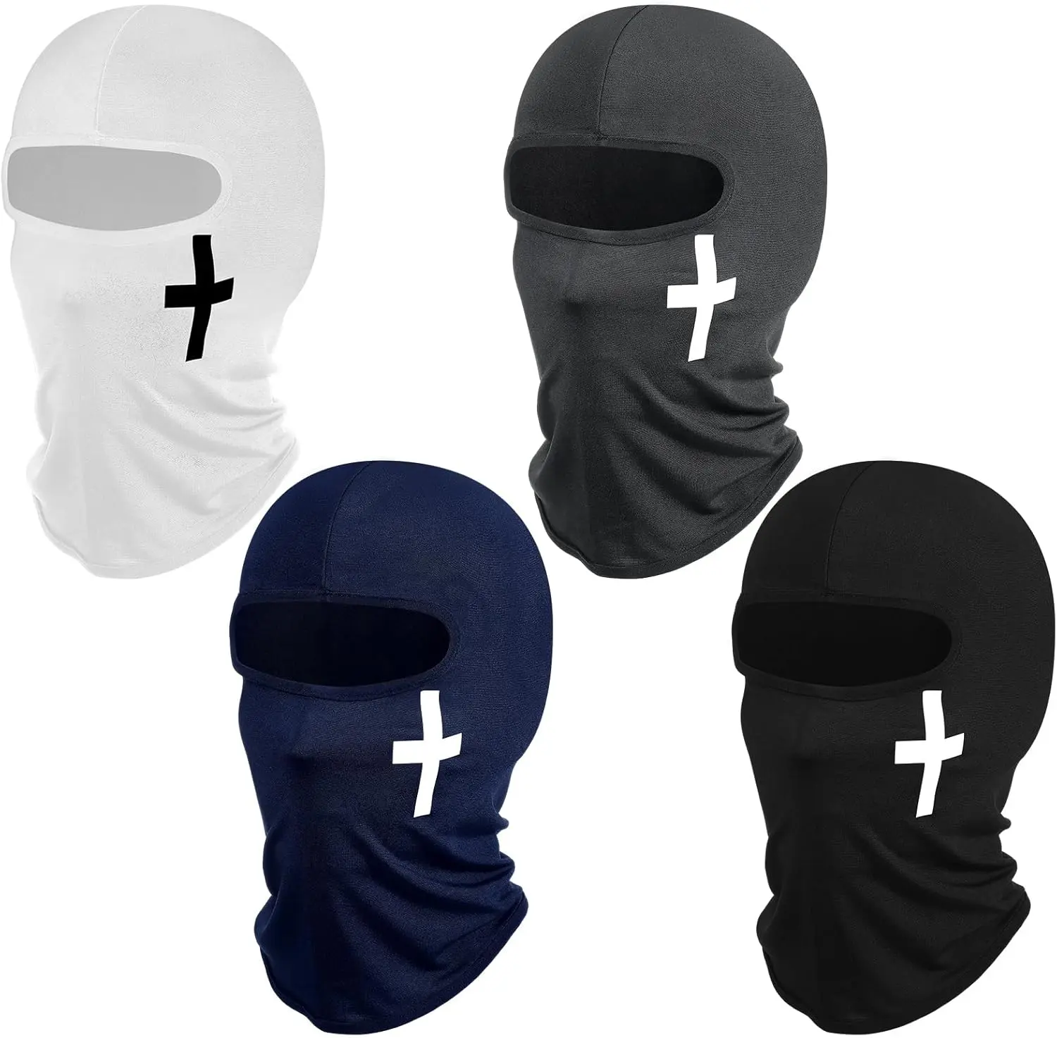 4-Pack Christian Cross Print Polyester Ski Masks - Full Face Balaclava, Breathable, Durable, Cooling All-Season Scarf, Elastic Fit, UV Protection - Ideal for Motorcycle Enthusiasts, Sports Users