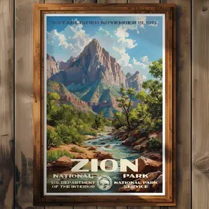 Zion National Park Poster, Utah Travel Print, Scenic Home Decor, Hiking Wall Art Painting, Adventure Gift for Nature Lovers (No Framed)
