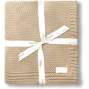 Throw Blanket GOTS Certified  Knit Blanket Couch Bed Neutral Fall Colors Soft  Throw Blanket Large (50x60, Sand)