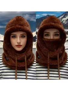 Women's Winter Fleece Face Mask Hat Scarf Set, Integrated Cap, Thick Fleece Hooded Hat, Ear Protection, Windproof Cotton Hat, Cycling Warmth Accessor, Windproof Design