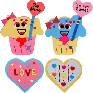 4E's Novelty DIY Foam Cupcake & Heart Craft Kit – 12-Pack Valentine Crafts for Kids' Classroom