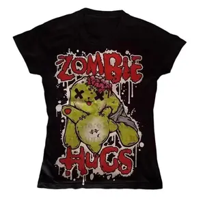 Vintage Zombie Women Print Graphics Baby Tee, Goth Casual Short Sleeve Y2k Baby Tee, Aesthetic Punk Baby Tee, Streetwear, Grunge Baby Tees, Y2k Clothes 2000s, Downtown Girl Baby Tee, Gift For Her, Outfits