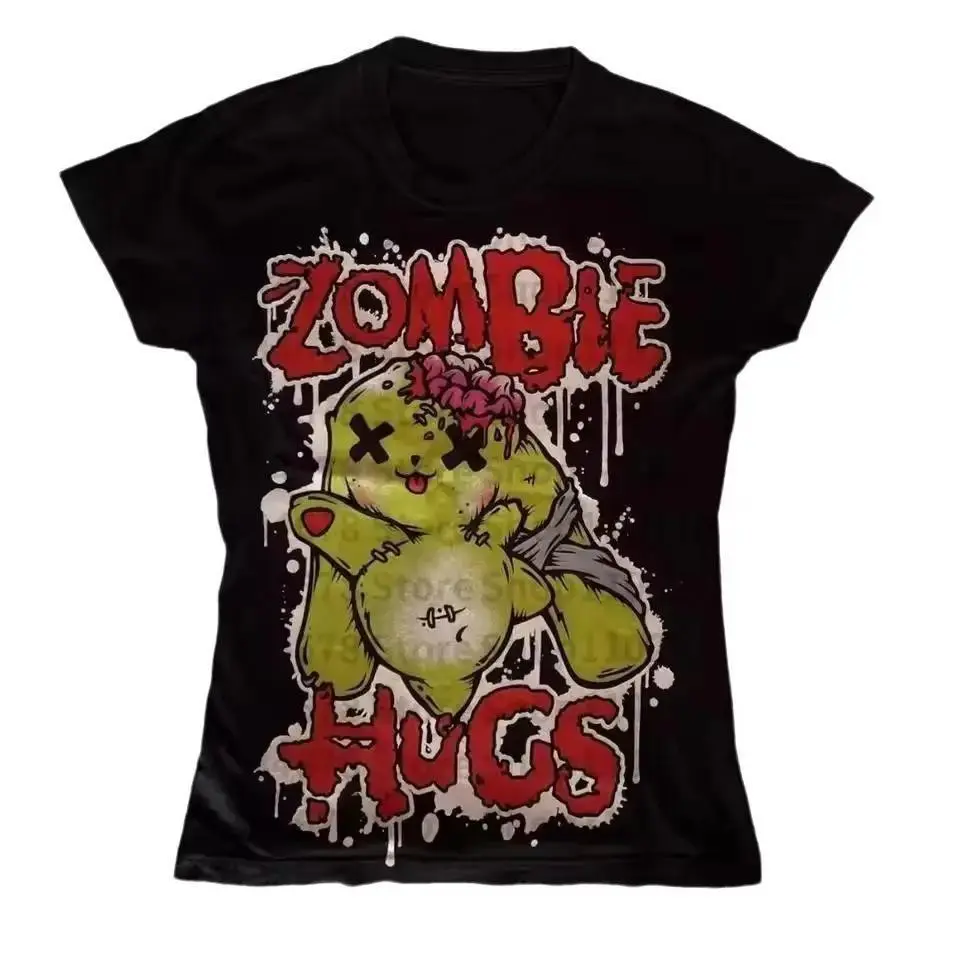 Vintage Zombie Women Print Graphics Baby Tee, Goth Casual Short Sleeve Y2k Baby Tee, Aesthetic Punk Baby Tee, Streetwear, Grunge Baby Tees, Y2k Clothes 2000s, Downtown Girl Baby Tee, Gift For Her, Outfits