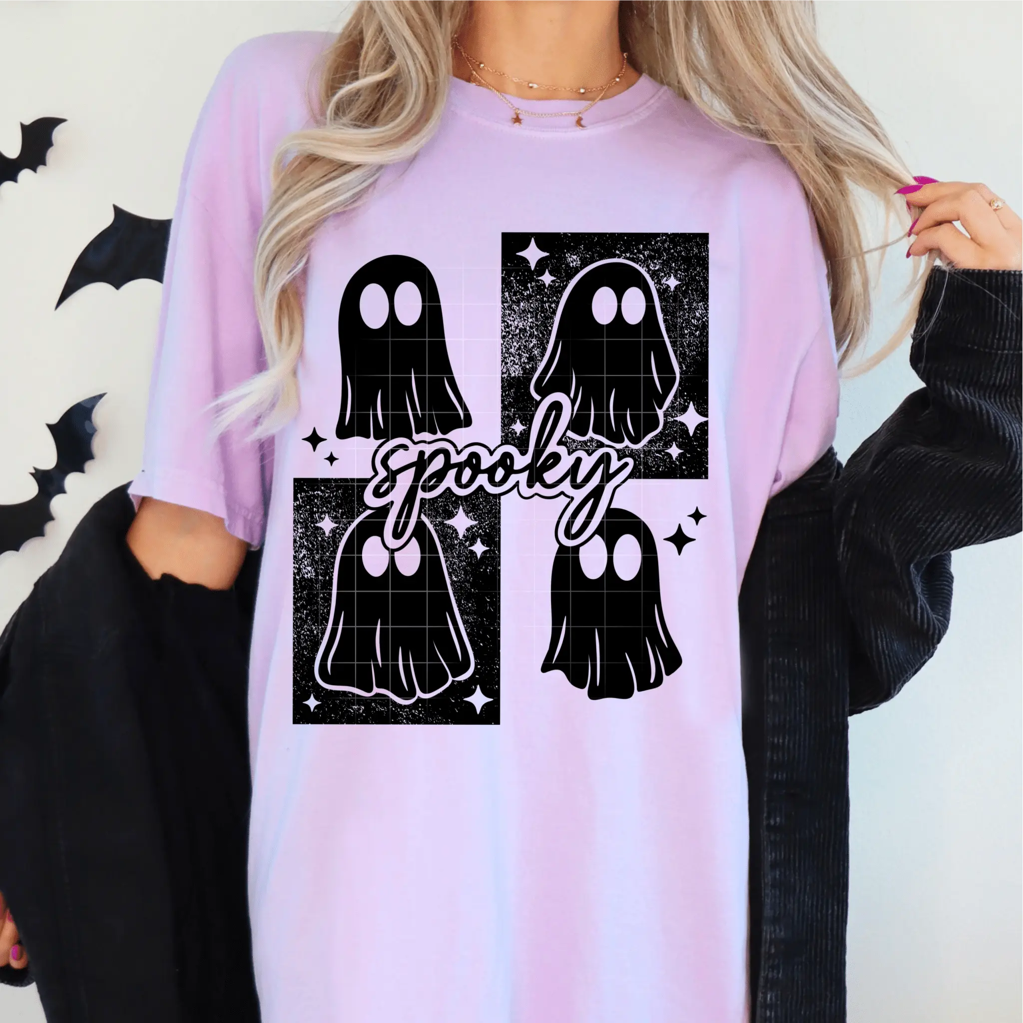 RTS SPOOKY GHOST SQUARE HALLOWEEN SINGLE COLOR BLACK DTF DIRECT TO FILM transfers ADULT 10X12  15-D