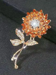 Sunflower Design Brooch, Fashionable Rhinestone Decorated Brooch for Women & Girls, Trendy All-match & Exquisite Brooch for Birthday Gift