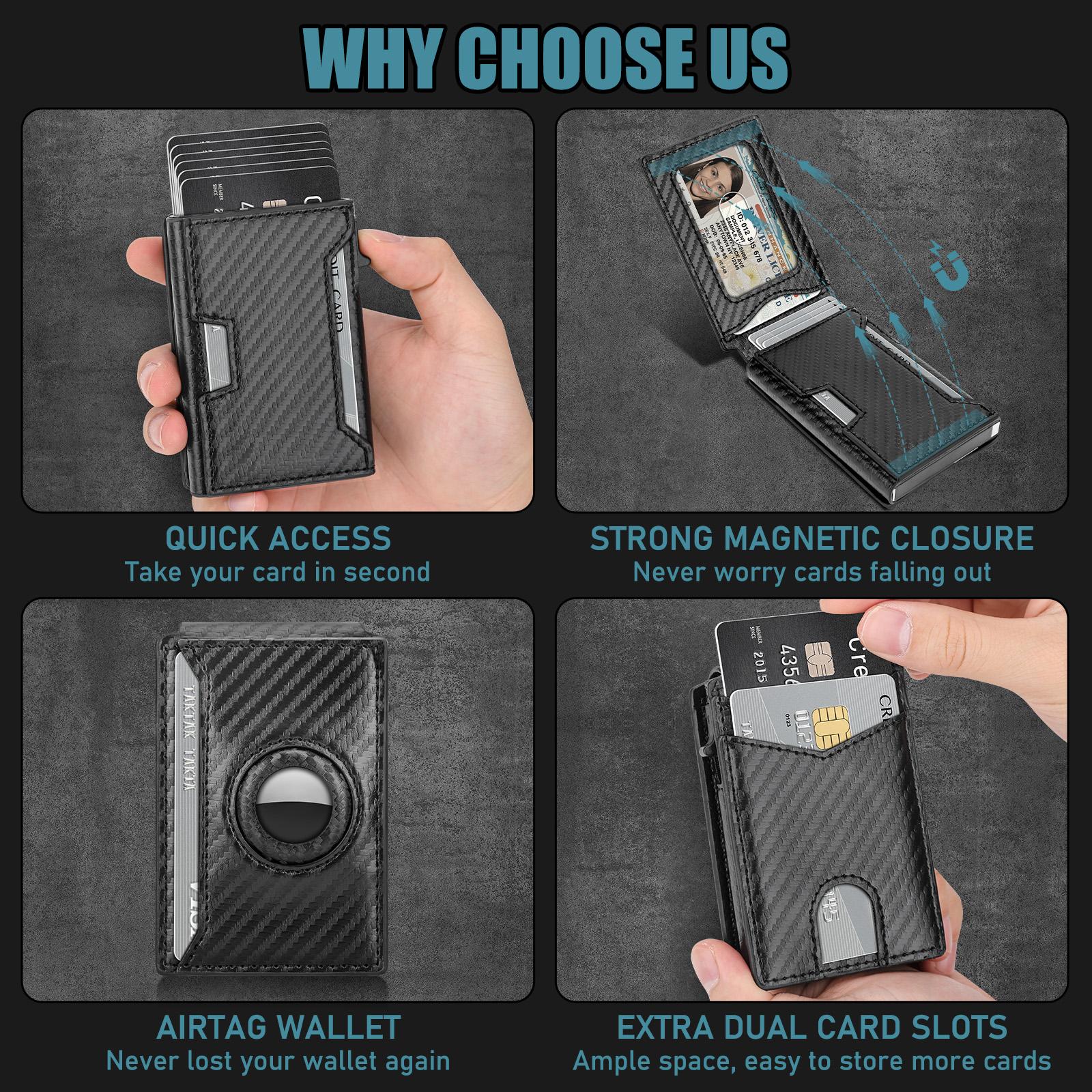 Men's Minimalist Bifold Wallet with Airtag Slot & RFID Blocking | Pop-up Card Holder | 9-13 Cards | ID Window ,Daily Use,Gifts for Men