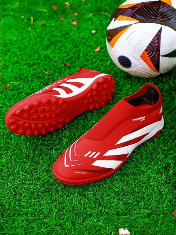 Men's Multi-Nail Football Shoes, Soccer Shoes Without Laces, Sporty PU Leather, Tie Dye Pattern, Strong Grip Rubber Sole, Comfortable Insole