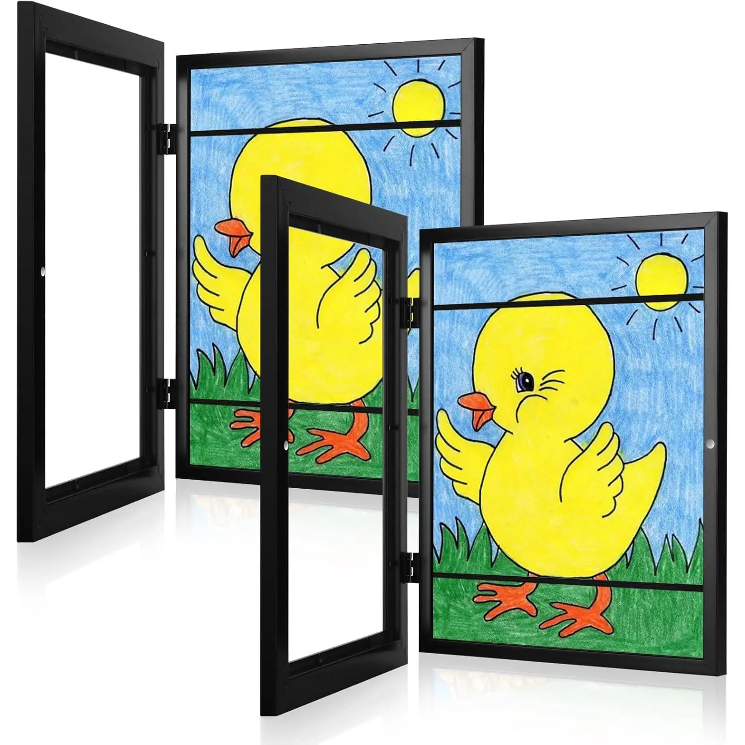[2-Pack] Black Cardboard Kids Photo Frames with Glass - 8.5x11 Front-Opening Changeable Artwork Display Storage, Holds 50 Pcs 3D Pictures/Crafts, Wall-Mount Home Decor for Children’s Art Rooms, Two-Pack, Multi-Size