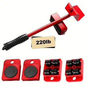 Heavy-Duty 5-Piece Mobile Kit ABS Material 220lb Capacity Furniture Slide Rail & Lift Tools for Easy Moving Sofas and Large Items Vibrant Red Color