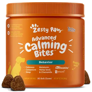 Zesty Paws Advanced Calming Bites for Dogs, Dog Composure & Relaxation Chews, Relief Soft Chew Pet Treats for Everyday Stress Support Food Natural