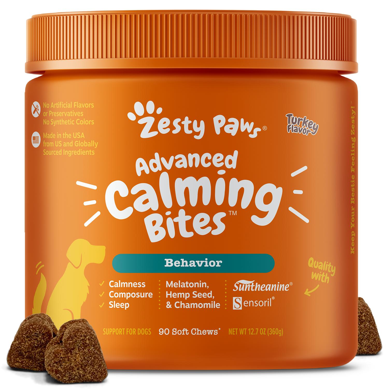 Zesty Paws Advanced Calming Bites for Dogs, Dog Composure & Relaxation Chews, Relief Soft Chew Pet Treats for Everyday Stress Support Food Natural