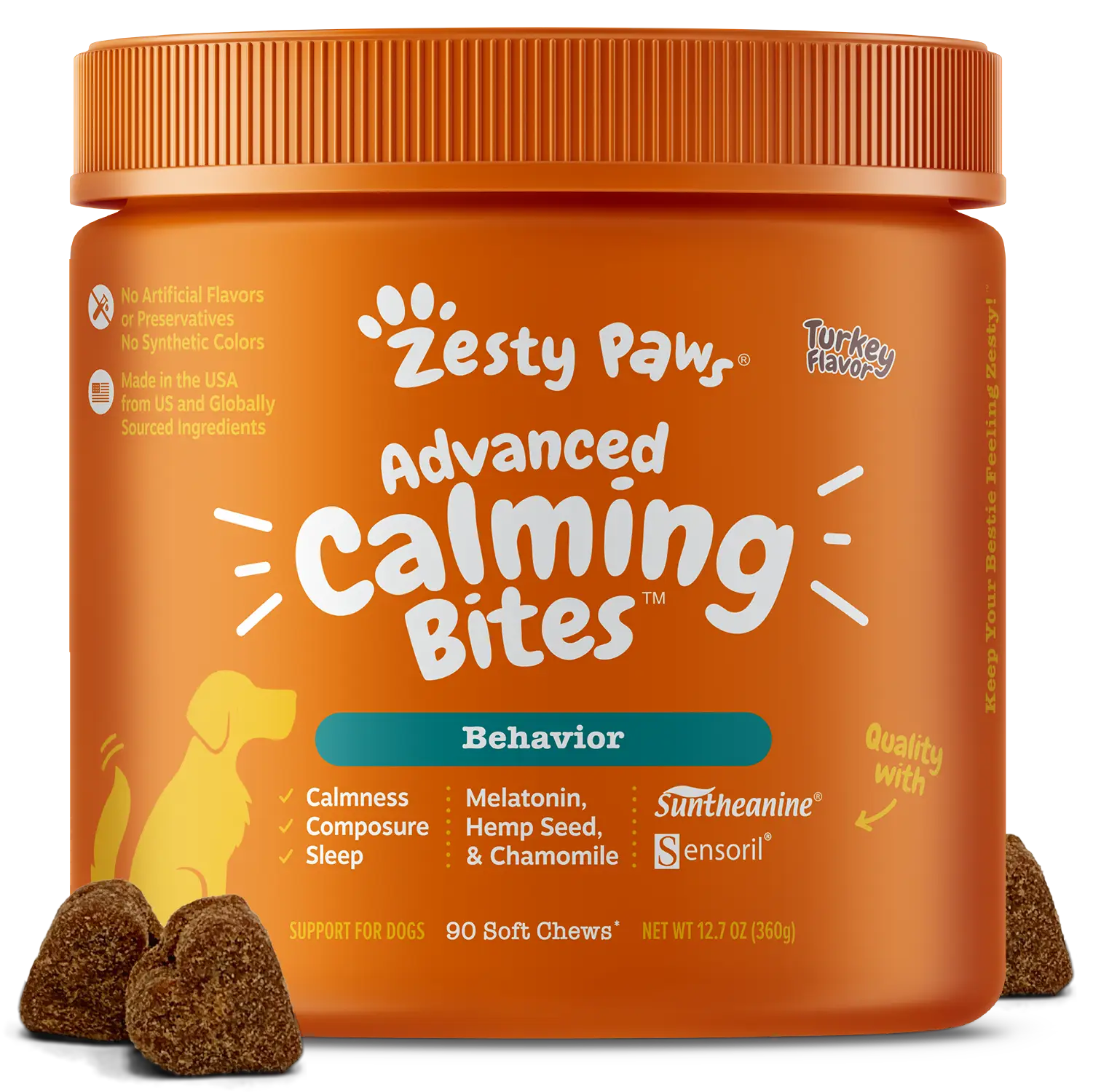 Zesty Paws Advanced Calming Bites for Dogs, Dog Composure & Relaxation Chews, Relief Soft Chew Pet Treats for Everyday Stress Support Food Natural
