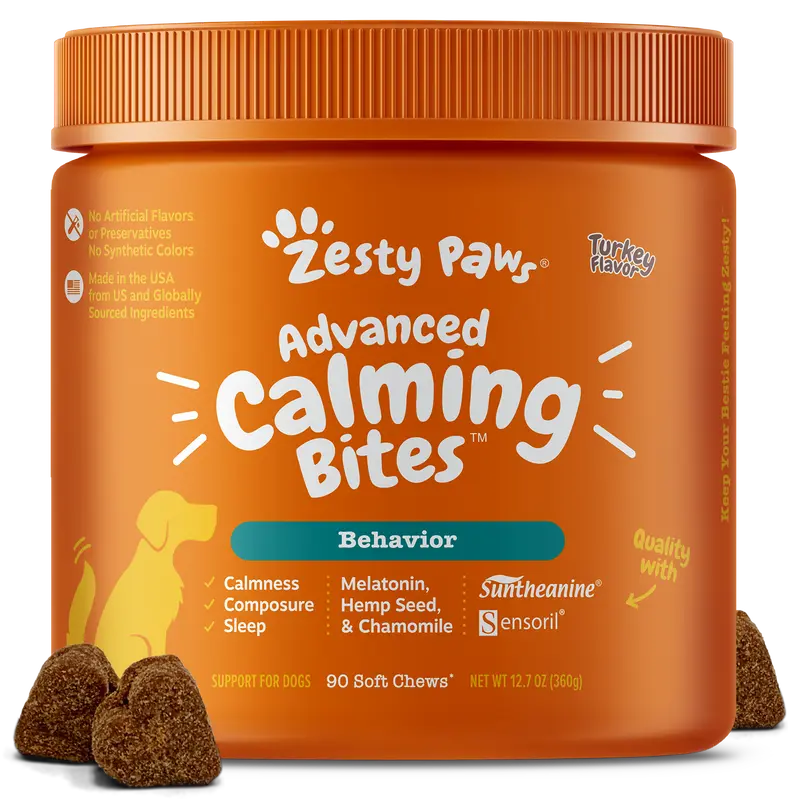 Zesty Paws Advanced Calming Bites for Dogs, Dog Composure & Relaxation Chews, Relief Soft Chew Pet Treats for Everyday Stress Support Food Natural