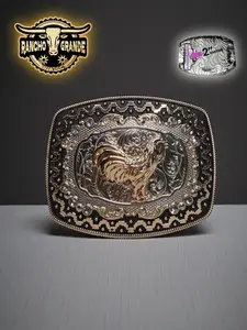 Fashion Western Cowboy Belt Buckle Rooster Logo Gold & Black color  / Hebilla Vaquera Gallo Fino