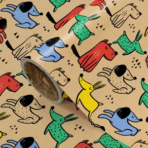 Cartoon Dog Kraft Paper Gift Wrapping Paper, Multicolor Cartoon Dog Pattern, Birthday, Holiday, Party Decor, DIY Craft, 43cm X 300cm
