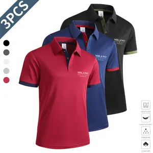 3-Pack summer thin men's fashion polo shirts, lapel breathable and comfortable short-sleeved T-shirts, suitable for golf, tennis and outdoor sports