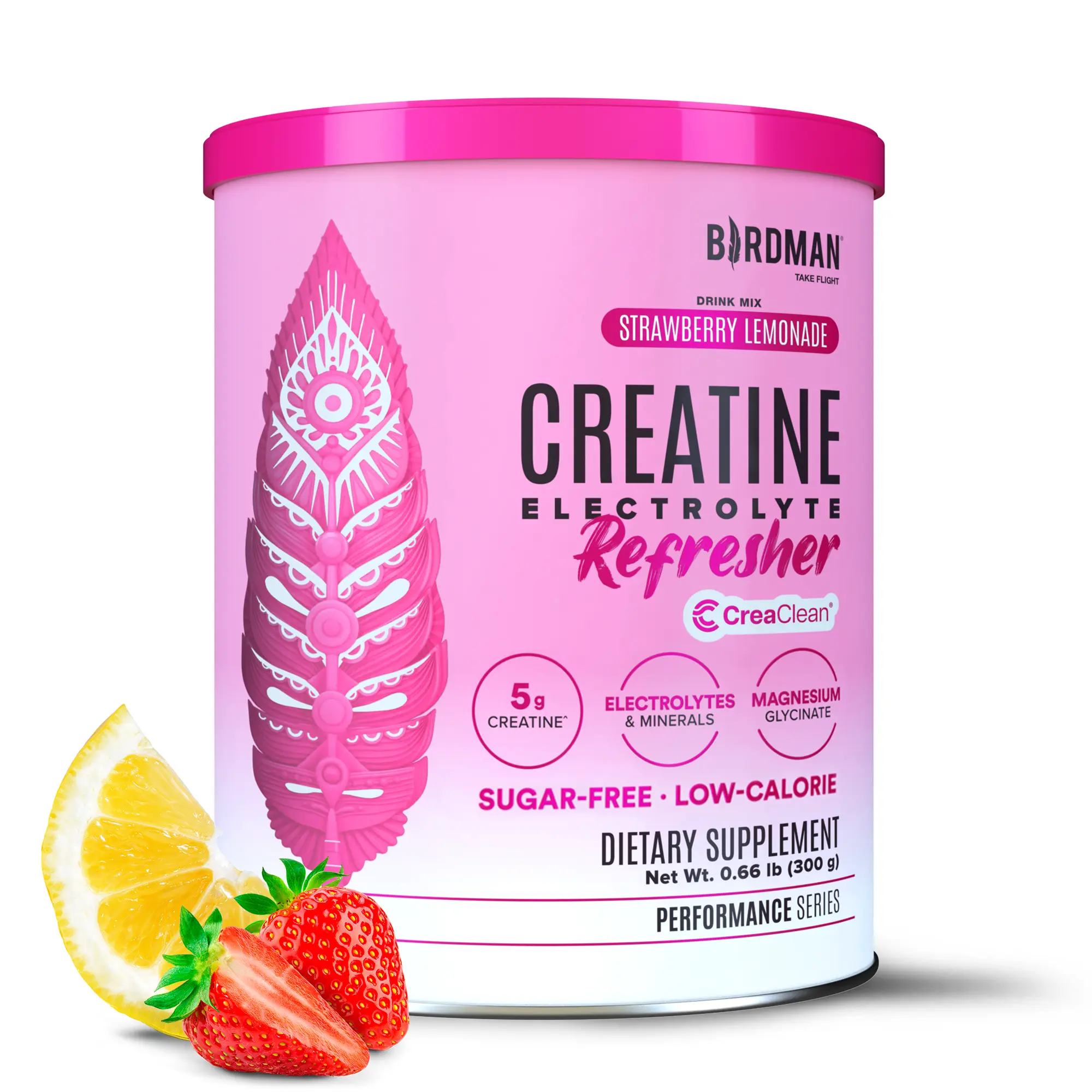 Birdman Creatine Refresher, Strawberry Lemonade - 5g Creatine Monohydrate + Electrolytes + Magnesium Glycinate | Sugar-Free Hydration Drink Mix for Energy, Recovery & Daily Hydration | Vegan, CreaClean Third-Party Tested, 30 Servings