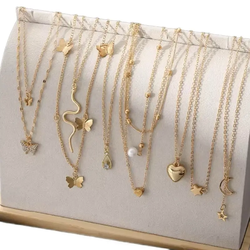 Set 1 Kolye Gold Multi-Layered – Papyon, Kè, Zetwal, Lalin, Zwazo & Pearl