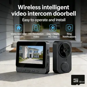 2.4G Wireless HD Video Doorbell Camera with 4.3 Inch Indoor Monitor, No WiFi/APP Needed, Two-Way Audio, Infrared Night Vision, Rechargeable, Long Standby, 32GB SD Card, Auto Recording, Wall Mount, Home Security