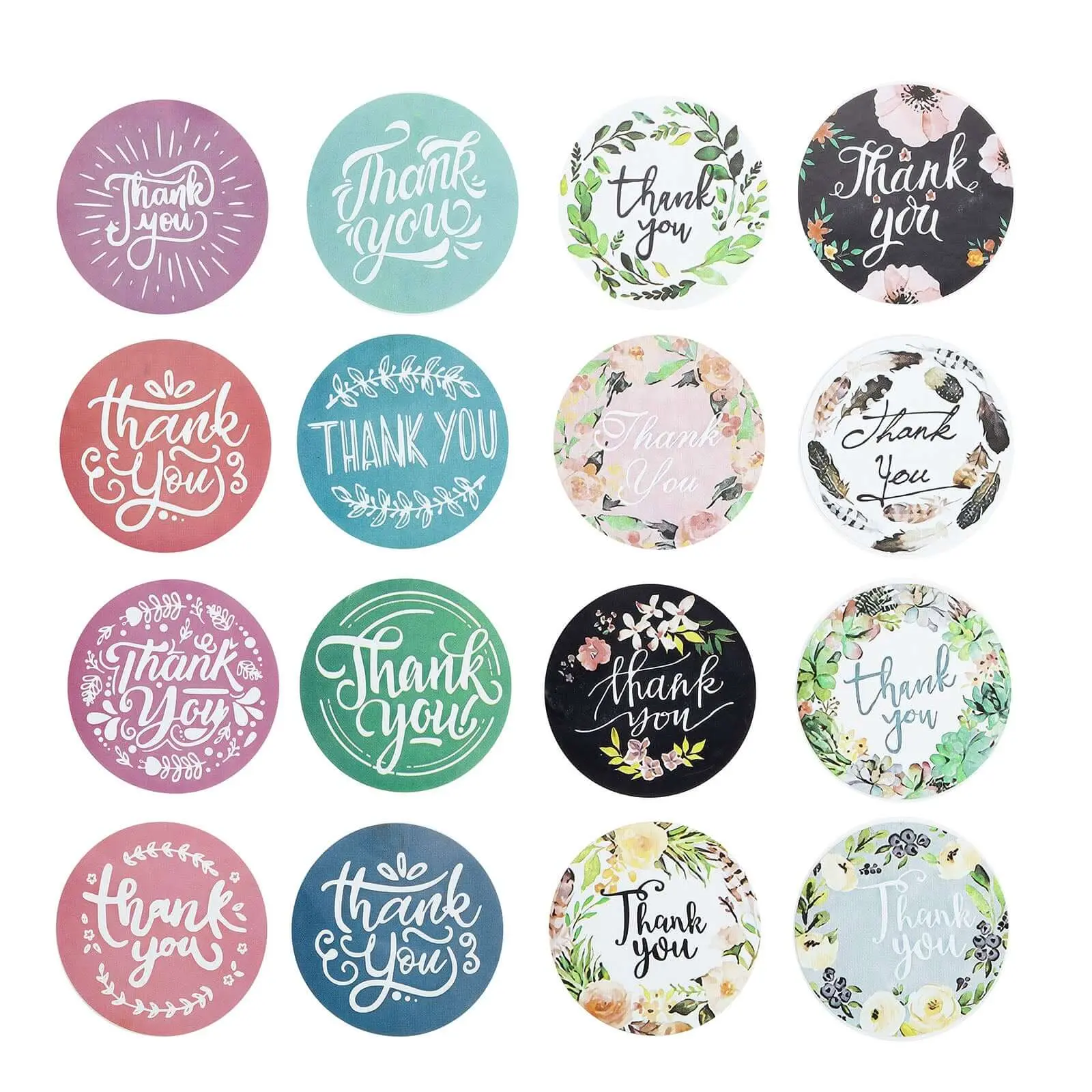 1000pcs Assorted Style Thank You Sticky Label Rolls - 1.5" Round Stickers, Circle Labels for Office Accessories, Lettering & Paper-Making Uses, DIY Envelopes