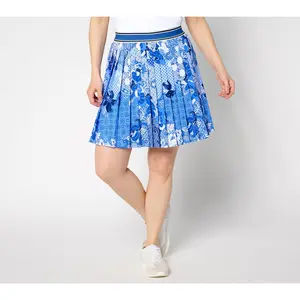Susan Graver Courtside Social Petite Printed Woven Pleated Skort