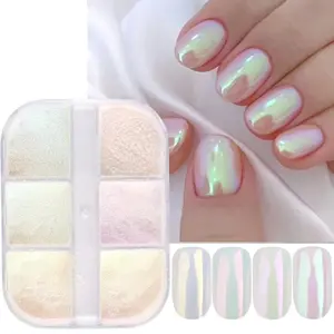 LunarDust™ Mirror Chrome Nail Powder – Aurora & Pearl Effect (6-Grid Set)