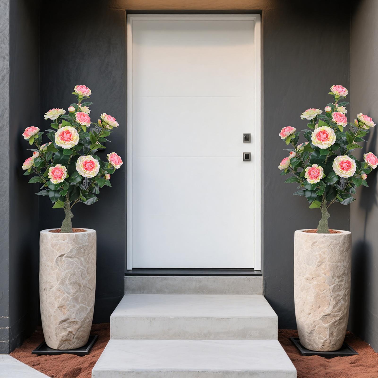 2 Set Artificial Roses With Plastic Stems and Iron Pickets, PE Rose Flowers and Artificial Foliage For Outdoor Indoor Garden, Patios, House,Wedding Party Decorations