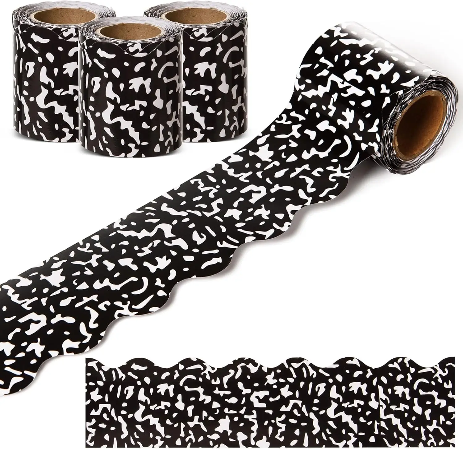 99  Composition Bulletin Board Border Composition Scalloped Border Trim Black and White Composition Classroom Decorations for Homeschool  to School Theme Party Classroom Decor,3 Rolls