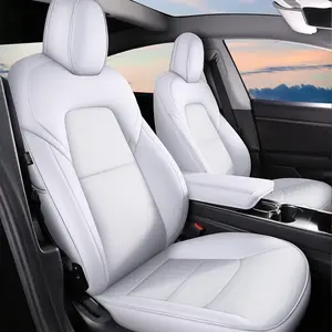 Custom Fit White Full Wrap Car Seat Covers with Seat Protectors Cushion, Airbag-Safe Durable Breathable Car Interior Accessories, Full Set for 2024-2025 Non-Performance Model 3 Including Armrest Cover
