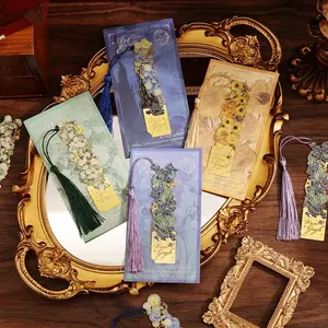 Antique Style Hollow Metal Bookmark with Long Tassel, Vintage Painting Decorative Page Marker, Unique Gift for Book Lovers Readers Teachers Students Graduation Birthday