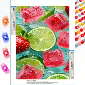 Strawberries Paired with Lemons, Diamond Painting, 5D Diamond Art, Adult Wall Home Decor, Adult Digital Painting, Diamond Painting Kits, Handmade Tool Kits, Gem Art, Handicraft, Precision Manufacturing, Frameless Easy