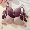 Women's Bow-Decor Contrast Lace Push-Up Bra, Elegant Adjustable-Strap Underwire Bra, Soft Comfortable Breathable Lace Lingerie for All Seasons Adjustable Straps Underwire