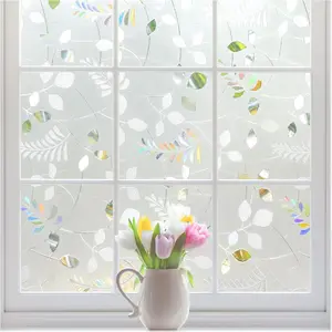 Window Privacy Film, Frosted Glass Window Film, Stained Glass Removable Decorative Privacy Sticker, Non Adhesive UV Blocking Front Door Covering
