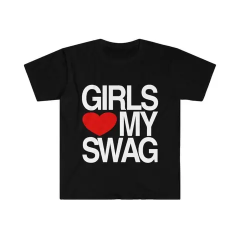 Women's Retro Vintage Cotton Short-Sleeve Round Neck Printed Graphic Tee - Digital "I Heart My Swag" Funny Meme, Soft Breathable Streetwear, Party Work Everyday Valentine's Day Casual Top