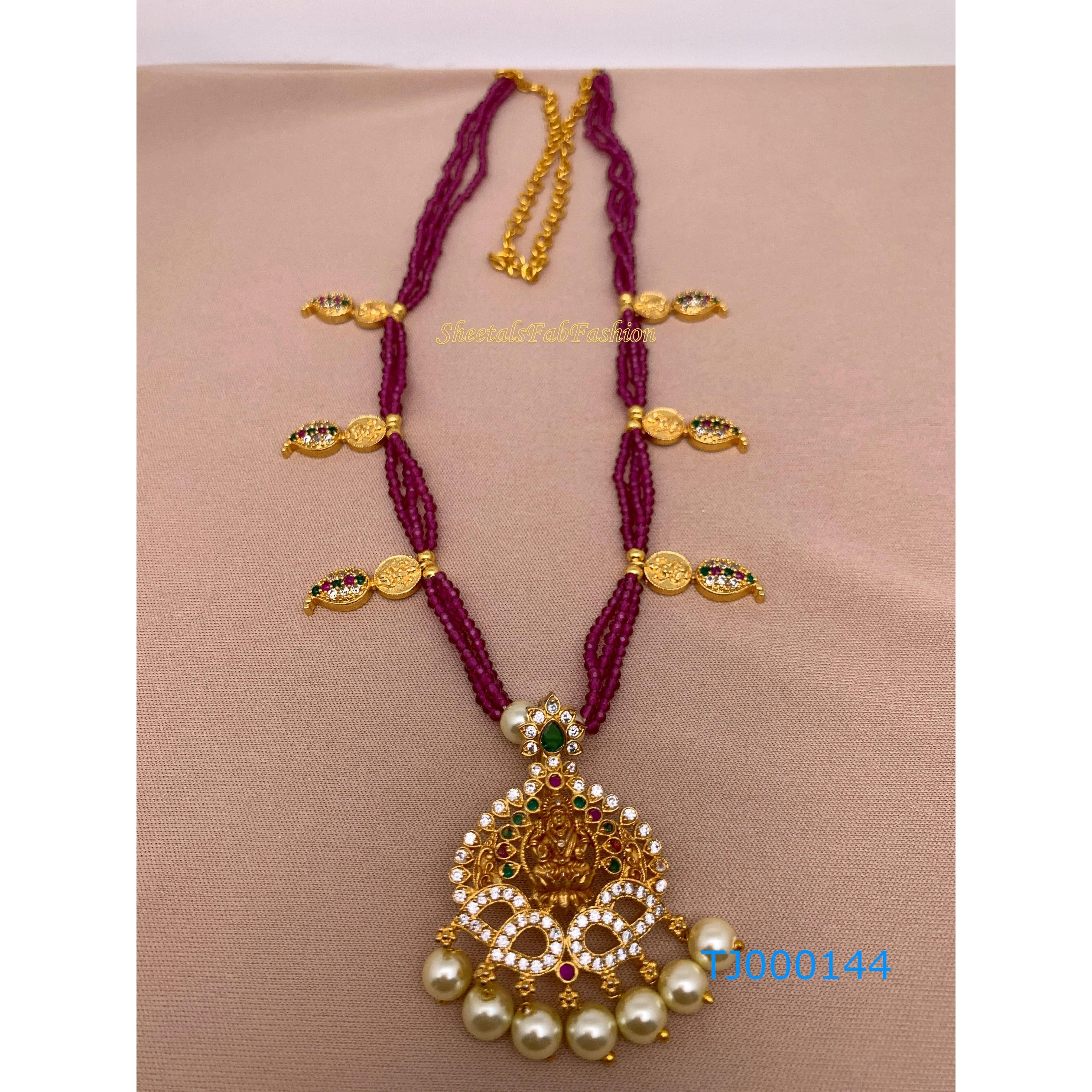 Pink Beads Goddess Lakshmi Detachable Pendent Necklace