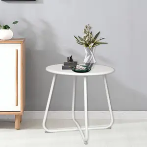 Perfect Small Accent Table for Any Space! 18" Dia × 18.5" H Babion White Small Round Metal Outdoor Side Table | Weatherproof End Table for Patio, Balcony, Garden, Porch, Bedroom Bedside & Living Room, Compact Space-Saving Table Fits All Decor Styles