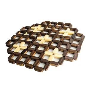 Semetall Natural Bamboo Trivet for Hot Dishes - Heat Resistant Kitchen Wood Trivets - 4 Pads Wooden Coasters Tableware Stylish Lightweight