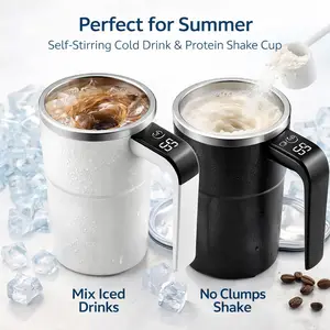 Summer Self Stirring Cup for Iced Coffee & Protein Shake, USB Rechargeable Mixing Mug with Temperature Display, Portable Leakproof Travel Cup Stainless Steel,Mother's Day gift