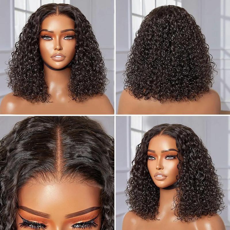 Short Curly Bob Wig Glueless Human Hair 4x4 Pre Cut Pre Bleached Pixie Cut Lace Closure Wig Ready To Wear Go Glueless Wig Water Wave Human Hair Lace Front Wigs