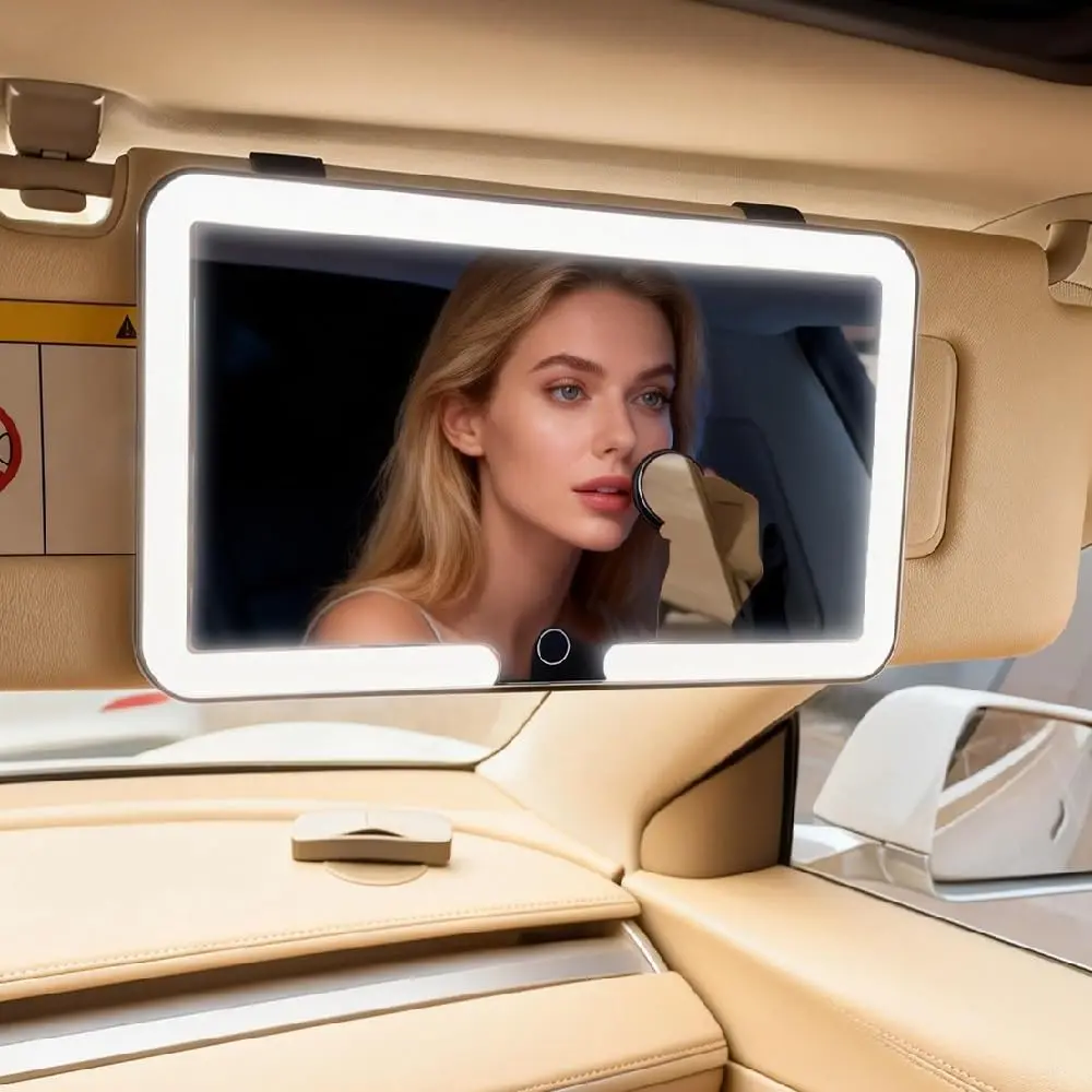 Universal Car Sun Visor Vanity Mirror - Lip & Compact Makeup Use, Adjustable LED Lighting, Touch Dimming, Rechargeable, Eye Friendly Design, Fingerprint-Resistant Automotive Electrical Accessory for Women
