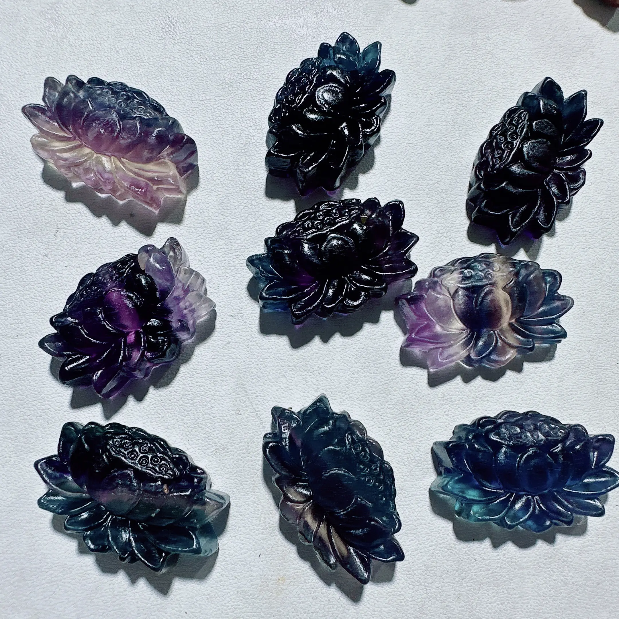 Natural Fluorite Lotus Pendant - Carved Crystal Charm, Unisex Semi-Finished Product for DIY Jewelry Making from Crystal Wholesaler