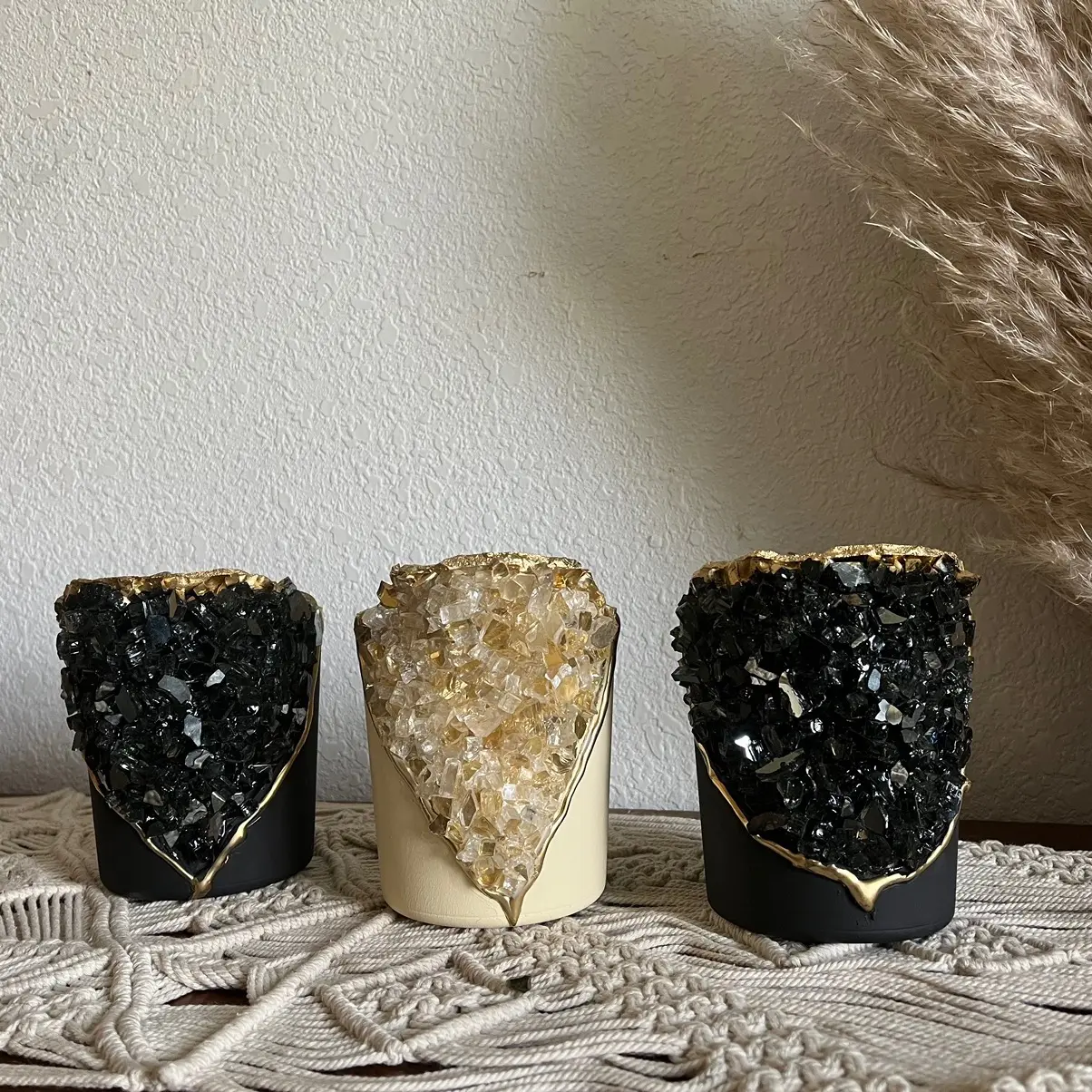 Geode pot geode planter 4 inch geode candle planter pot crystals gold and black Birthday