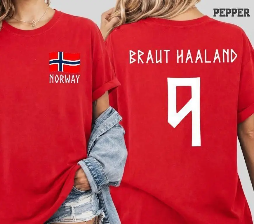 Retro Haaland 9 Norway Shirt, Erling Haaland Shirt, Norway Flag Game Day Shirt, Norway Striker Oversized Tee