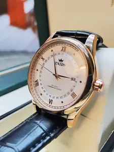 Domed Crystal&Men's Business Luxury Skeleton Quartz Watch, Polished Rose Gold Case, Crocodile-Embossed Leather Strap, Date Display & Precise Timekeeping